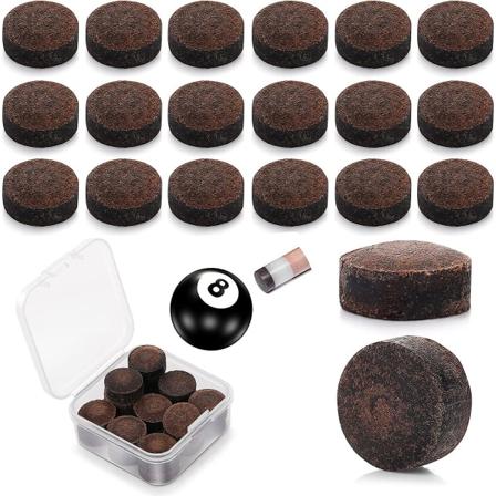 20 st biljardköspetsar, 13 mm biljardköspetsar, biljardköspetsar, ersättningsset med förvaringslåda för biljardköer och snooker, läder, brun