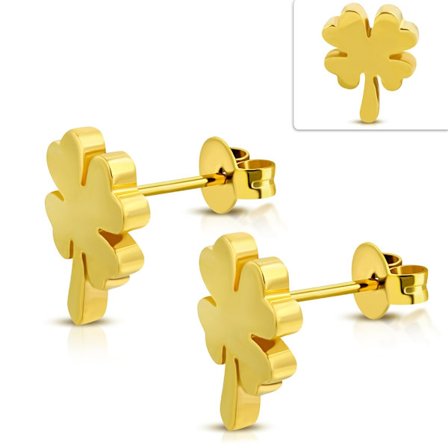 Stiftörhängen Stud Örhängen i Kirurgiskt Stål 316L i Guld Färg - Blank Fyrklöver