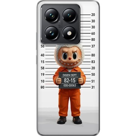 Yhteensopiva Puhelinkuori Xiaomi Xiaomi 14T Söpö piirretty pupuhahmo vankilavaatteissa ja vankinumerolla taustana mittamerkinnät