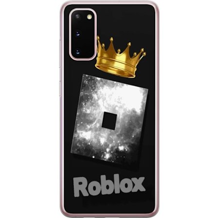Kompatibel Mobilcover til Samsung Samsung Galaxy S20 Minimalistisk sort og sølvfarvet Roblox-symbol med gylden krone og luksuriøs gamer-æstetik på