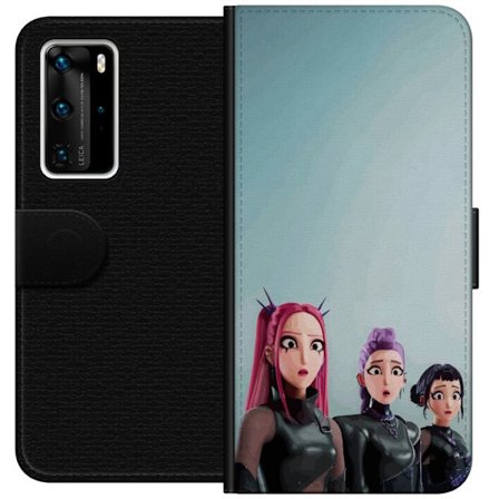 Kompatibel Tegnebogsetui til Huawei Huawei P40 Pro Tre animerede kvinder med farverigt hår i futuristisk stil og overraskede udtryk
