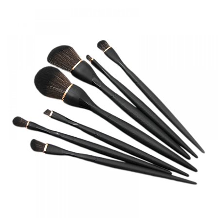 7 st små midjeplasthandtag sminkborste set löst puder reparation ögonskuggborste fiberhår svart sminkborste