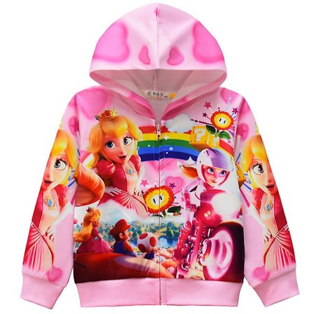Barne Jenter Prinsesse Peach Super Mario Bros 3D-trykk Zip Hoodie Jakke Kåpe Langermet Hettegenser Topper Julegave For 4-9 år