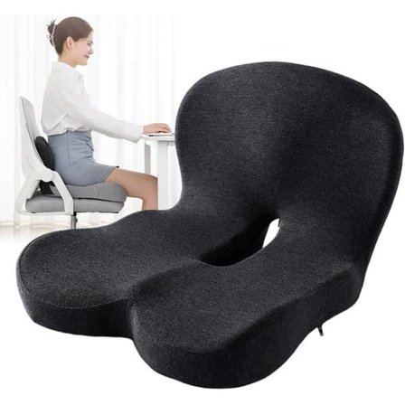 Ergonomic Memory Foam Seat Cushion, L-Shaped Chair Pillow with Lumbar Support & Tailbone Protection, for Office Chairs, Car Driving and Home