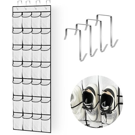 Oven taakse ripustettava kenkäteline, 28 suurta verkkotaskua, kenkien järjestäjä 4 koukulla, oven kenkähylly