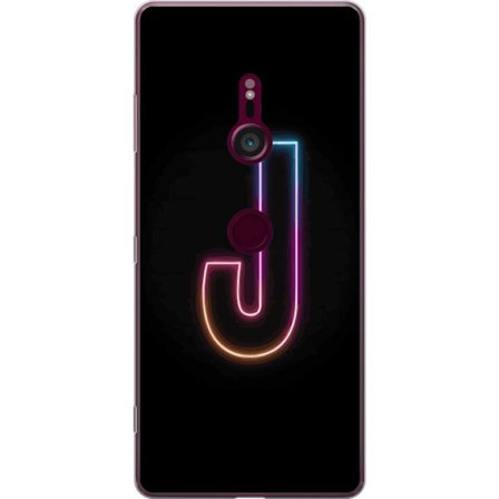Kompatibel Mobilcover til Sony Sony Xperia XZ3 Minimalistisk neonbogstav J i farveskiftende lys mod sort baggrund
