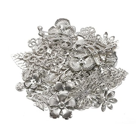|NT| 50g/lot Blandede Metal Blomsterblade Filigran Indpakninger Koblinger Hvid