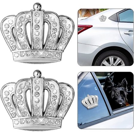 2 stk Bling Crystal 3D Bildeklistremerke til bil, Vandafvisende Krom Metal Krone Bildeklistremerke til bil
