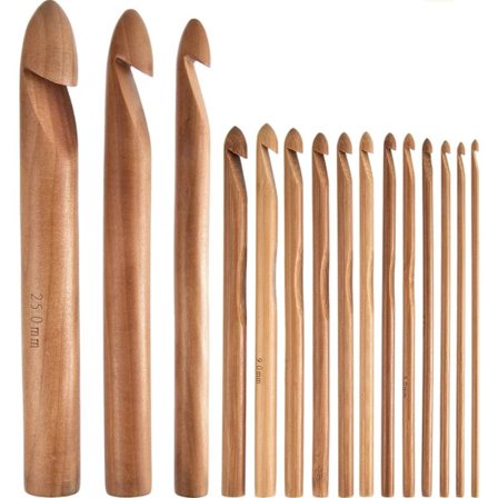 /EA/ 15 Pieces Wood and Bamboo Crochet Hooks - Set for Crafting and Knitting