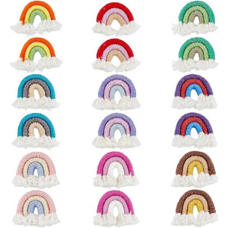 18 st 9 färger Makramé Vävning Regnbåge Berlocker Regnbåge Tofsar Berlocker Färgglada Boho Regnbåge Berlocker Handgjorda