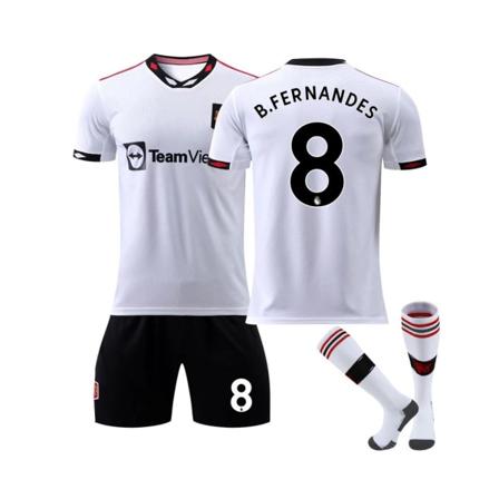 Manchester United 2022/23 bortatröja B.Fernandes No.8 fotbollströja 3-delade kit för barn Vuxna XS(155-165CM)
