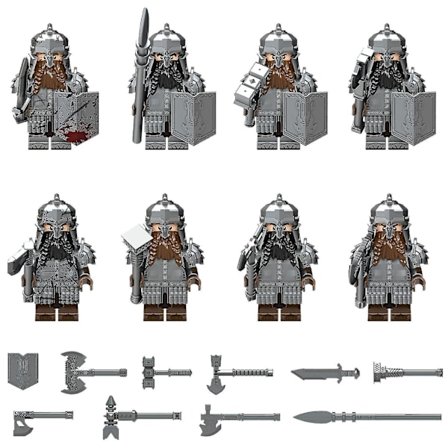 8pcs Medieval Series Dwarf Warrior Warrior Small Particle Building Block Minifigure