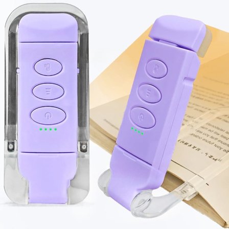 Bärbar LED-läslampa med 360° roterande klämma – USB-laddning, 3 färger och justerbar dimmer för Kindle och böcker
