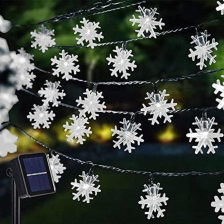 100 LED solcells drivna snöflinga julbelysning utomhus, 39 fot solcells drivna snöflinga ljusslingor vattentät för julgran, semester, bröllopsfest, 