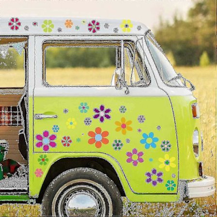 Retro Blomster Bilklistermærker - 96 Stykker - Flerfarvede Vinylmærkater