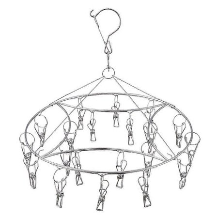 Rund sokketørrer, roterbart tørrestativ i rustfrit stål med 20 klemmer til undertøj, babytøj og små vaskeriartikler