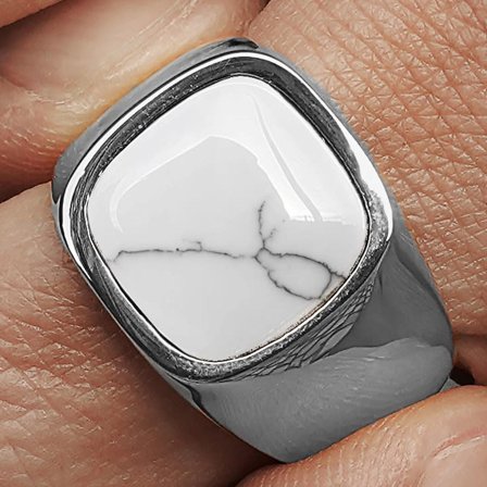 Anillo de howlita blanca Gravel Len para hombres - Anillos con piedras