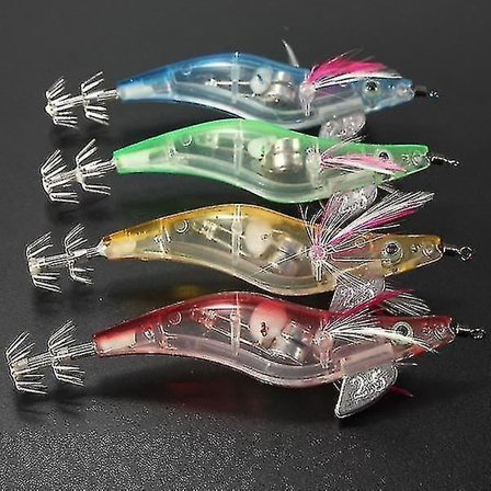 4 stk. 10cm 18g Multifarvet Rejer Blinkende LED Agnskroge Lille Blæksprutte Jig Fiskeri Lokkemad