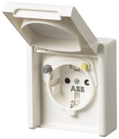 ABB 2CCF019496R0001 Stikkontakt 1-veis, IP44, 30MA, jordfeilbryter Innfelt, Strømbrytere & vegguttak