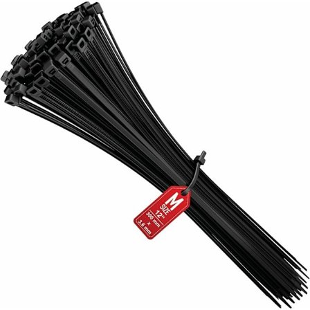 Kaapelikiinnike 300 mm x 3,6 mm, kaapelikiinnike, Rilsan-nailonkaapelikiinnikkeet, kaapelikiinnikkeet 300 mm, musta, 100 kappaleen pakkaus