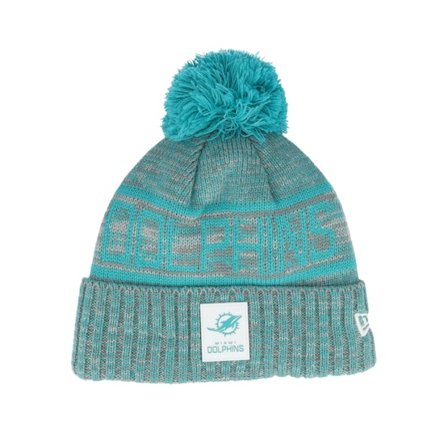 New Era - NFL Grün pom Mütze - Miami Dolphins NFL 25 Sideline Cold Weather Sport Knit Teal/Grey Pom @ Hatstore