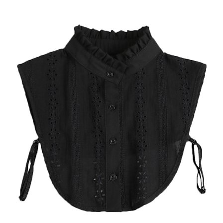 Falsk krage for kvinner, avtakbare krager med volangkrave, halv falsk skjorteblusekrage med blomstrete blondebroderier, elegant svart dicky-krage