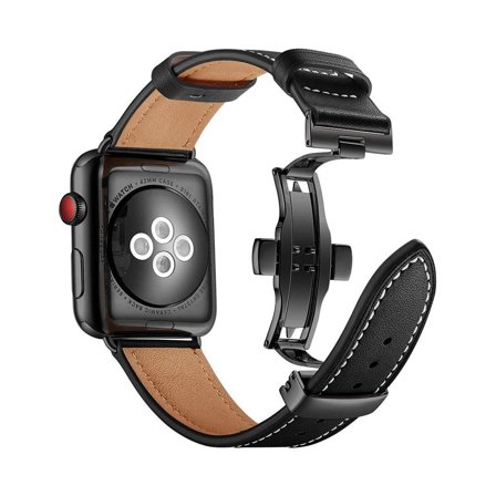 Äkta Läderarmband med Fjärilslås till Apple Watch 38/40/41mm - Svart | Armband Från Yedi