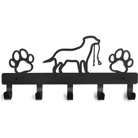 Hundebånd klesstativ, metall klesstativ, hunder, klesstativ, bånd, halsbånd, nøkler, metall, hund, poter svart hundehus