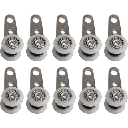 Set med 10 rullar för burspråk eller skjutdörrar - i metall och plast - 4,5 x 1,9 cm