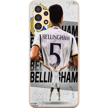Yhteensopiva Puhelinkuori Samsung Galaxy A13 Real Madrid jalkapallomotiivi Jude Bellinghamilla numero 5 paidassa, suuri seuraembleemi, vahva urheilull