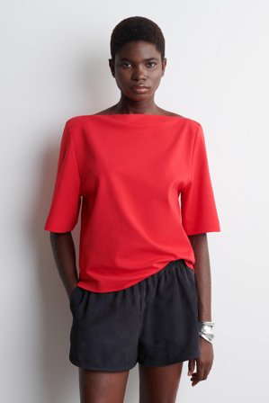 COS Women's Boat-Neck Cotton T-Shirt in Red