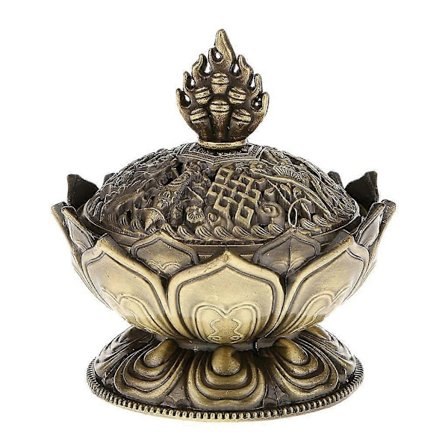 Lotus Røkelseskjegle Aromabrenner Holder Ovn Tilbakestrømningsrøkelse Dekor - Bronse