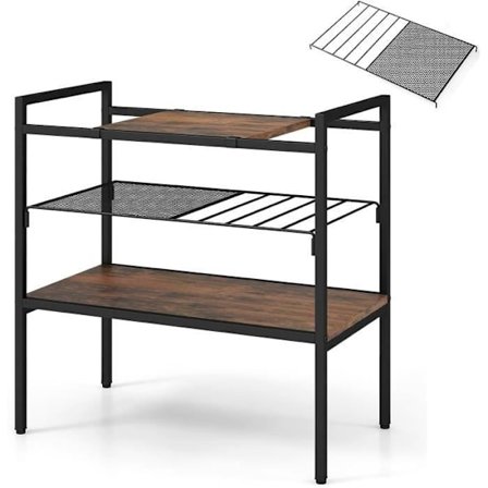 COSTWAY 3 etagers sidebord, endebord i industriel stil, metaramme, meshhylde 60 x 33,5 x 61 CM