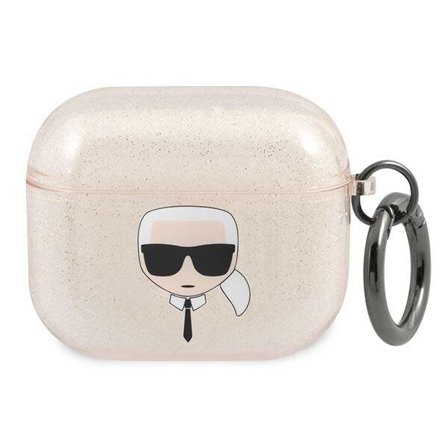 Karl Lagerfeld Glitter Karl's Head -kotelo AirPods 3:lle - kultainen