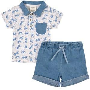 Carrément Beau Blue Monkey T-shirt And Shorts Set 2 Years - Clothing sets - 2 years - Blue
