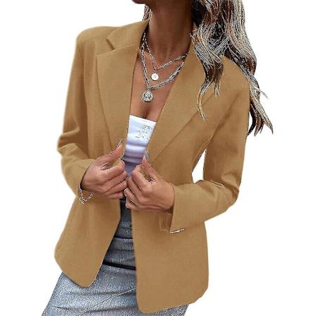 Dame Blazer med Én Knap, Solid Lapel, Forretningsmæssig Formel, Afslappet Yderbeklædning Khaki 2XL