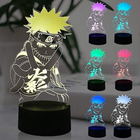 Yövalo Anime LED-hahmot Himmennettävä 3D USB-kosketuskaukosäädin 7 väriä Lava-lamppu Joululahja Pojille Tytöille Lapsille Lelut