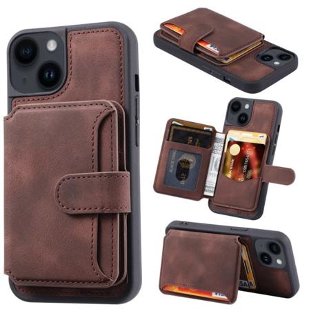 SKALO iPhone 15 Plus PU-læder Cover med Pung - Brun Brown