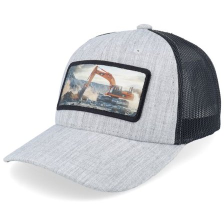 Kiddo Cap - Grå trucker Keps - Kids Excavator Patch Heather Grey/Black Trucker @ Hatstore