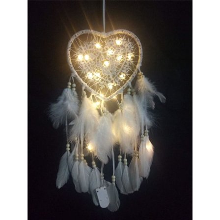 Drömfångare (20*45cm, Vit, Ljus), Bohemisk Stil LED-Ljus Handgjord