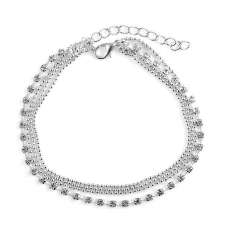 Boho Layered Crystal Ankles Silver Rhinestone Beads Multilayer