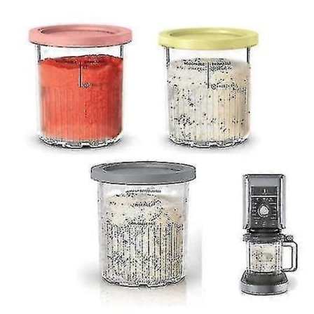 Glasbeholdere og låg til is, erstatning kompatibel med Ninja Creami Pints Nc500 Nc501-serien ismaskiner Yellow