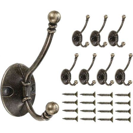 Mässing Klädkrokar Väggmonterade - 8-pack Kraftiga Dubbla Antika Rockkrokar för Dörr Sovrum Badrum Kök Kontor Hall Garderober (Vintage Koppar)