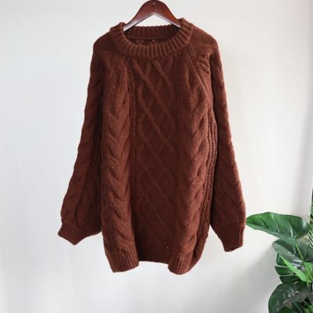 Dam flickor Stickad tröja förtjockad tung kabelstickad tröja lös retrostil topp Coffee 68*120cm