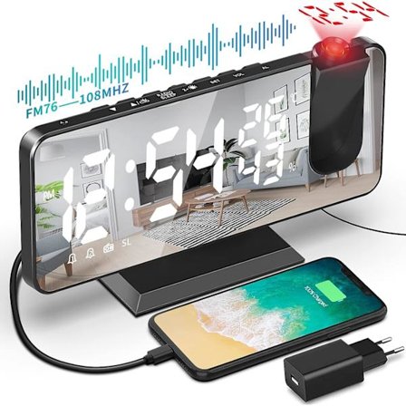 Radioväckarklocka med takprojektion, projektorväckarklocka med