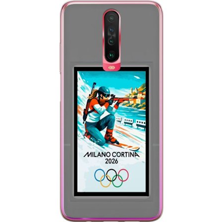 Kompatibelt Mobildeksel til Xiaomi Redmi K30 Retroplakat Cortina Milano 2026 med fjell, vintersportsutøvere, italienske trikolor, Milano-katedralen og