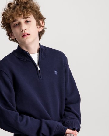 U.S. Polo Assn. DHM Knit Funnel 1/4 Zip Blå Genser Gutt - Kids Brand Store