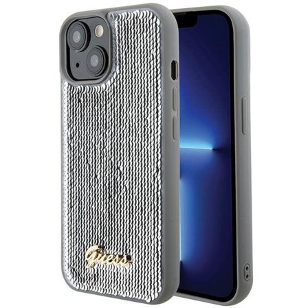 Guess Sequin Script Metallfodral till iPhone 15 - silver