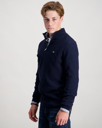 GANT MICRO TEXTURE HALF ZIP Niebieski Swetry Chłopiec - Kids Brand Store