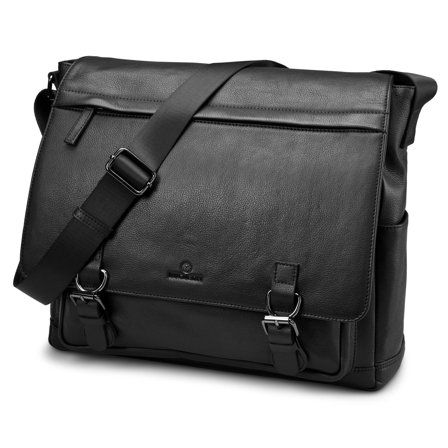 Geantă neagră din piele integrală pentru bărbați - Genți de umăr